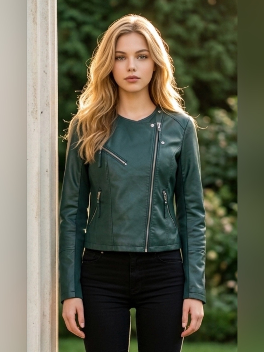 Vero Moda Dark Green Faux Leather Moto Jacket